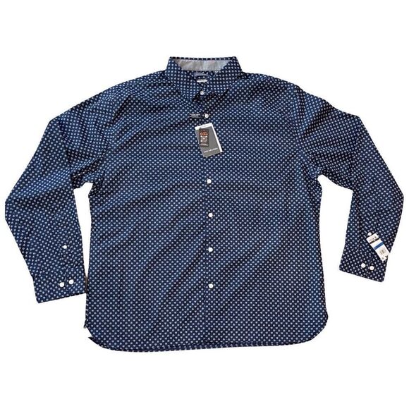 Stain Shield Never Tuck Long Sleeve Regular Fit Floral Navy Shirt - Picture 3 of 12